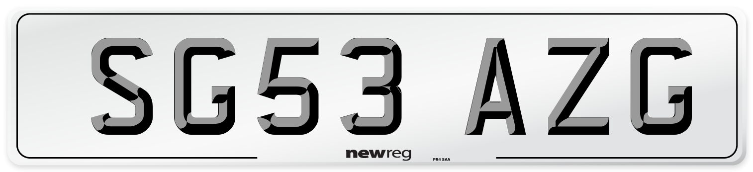 SG53 AZG Number Plate from New Reg